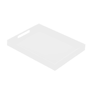 WHITE LUCITE RECTANGULAR TRAY W/ HANDLES (12" X 16")