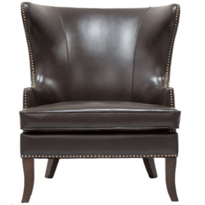 +BROWN LEATHER GRANT WING CHAIR