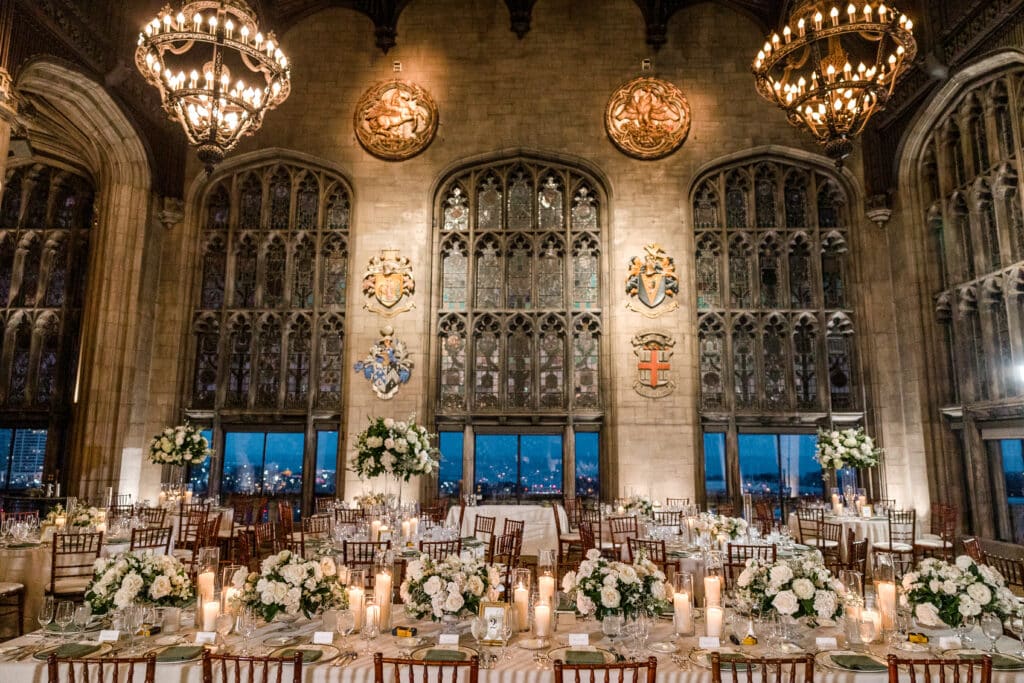 University Club of Chicago Wedding Reception, featuring Fruitwood Chiavari Chairs from Tablescapes Event Rentals