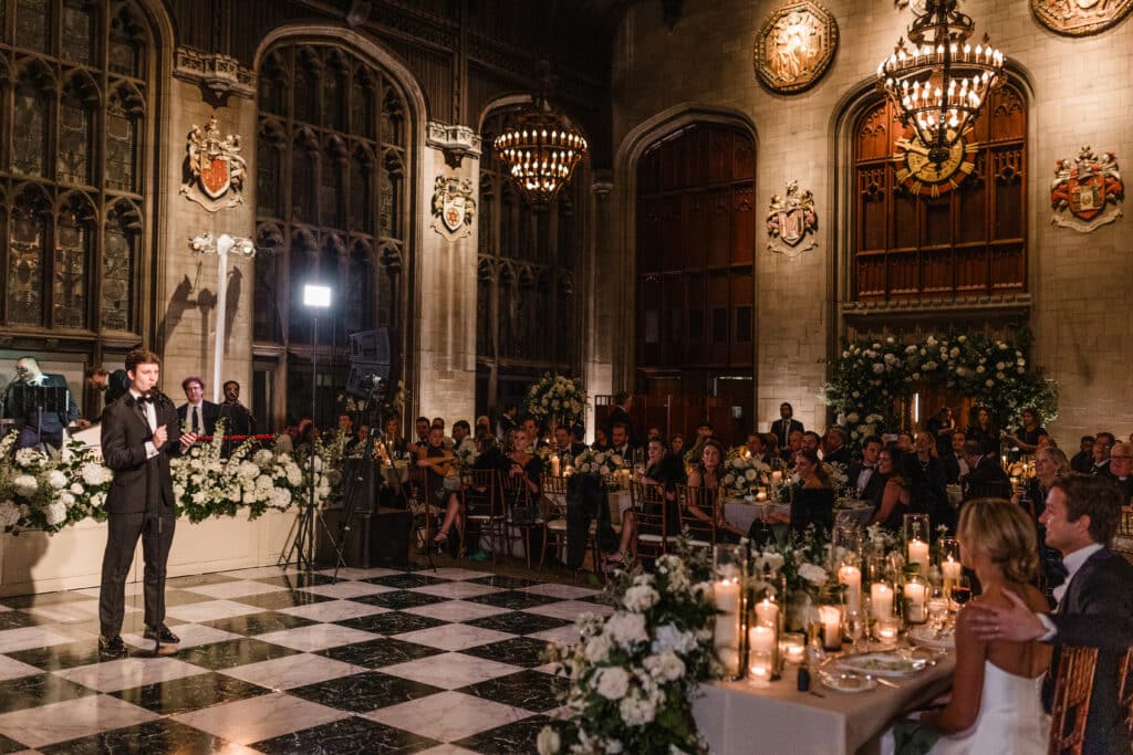 Wedding Reception, featuring Fruitwood Chiavari Chairs from Tablescapes Event Rentals