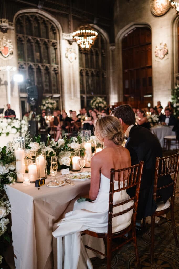 Wedding Reception, featuring Fruitwood Chiavari Chairs from Tablescapes Event Rentals