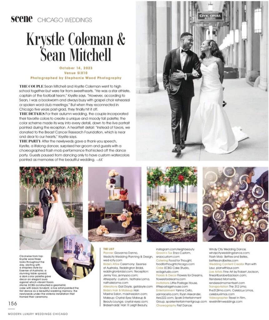 Modern Luxury Weddings Chicago feature of Krystle and Sean's wedding