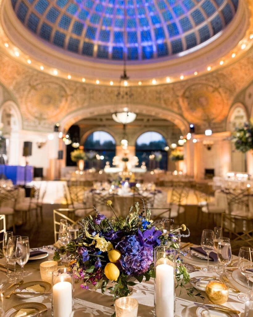 Chicago Cultural Center wedding reception featuring Chameleon Chairs.