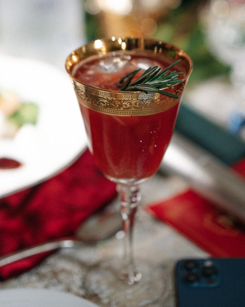 Gold-rimmed glassware with vintage aesthetic