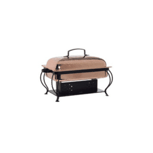 RECTANGULAR COPPER CHAFER W/ WROUGHT IRON LEGS (8 QT)