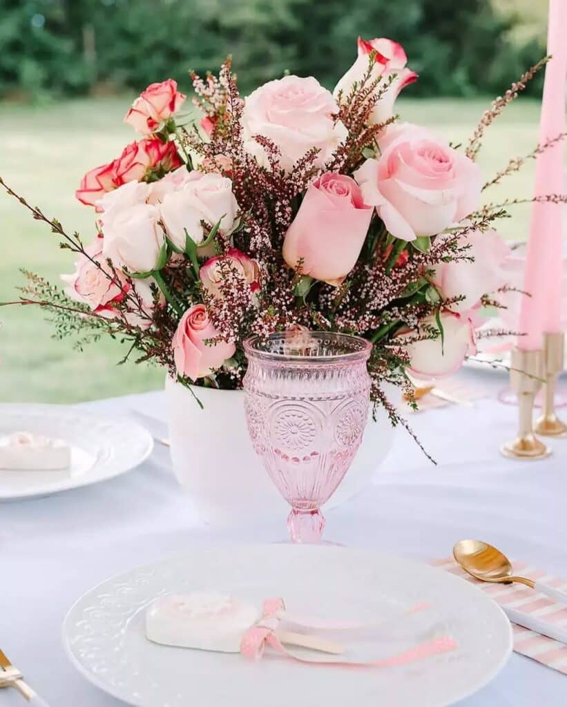 Pink tablescape perfect for holidays like Valentine's day