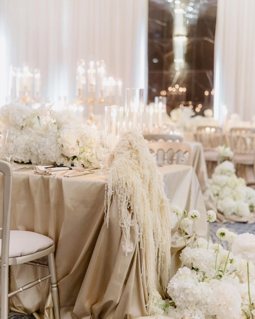 all white wedding inspiration with champagne accents