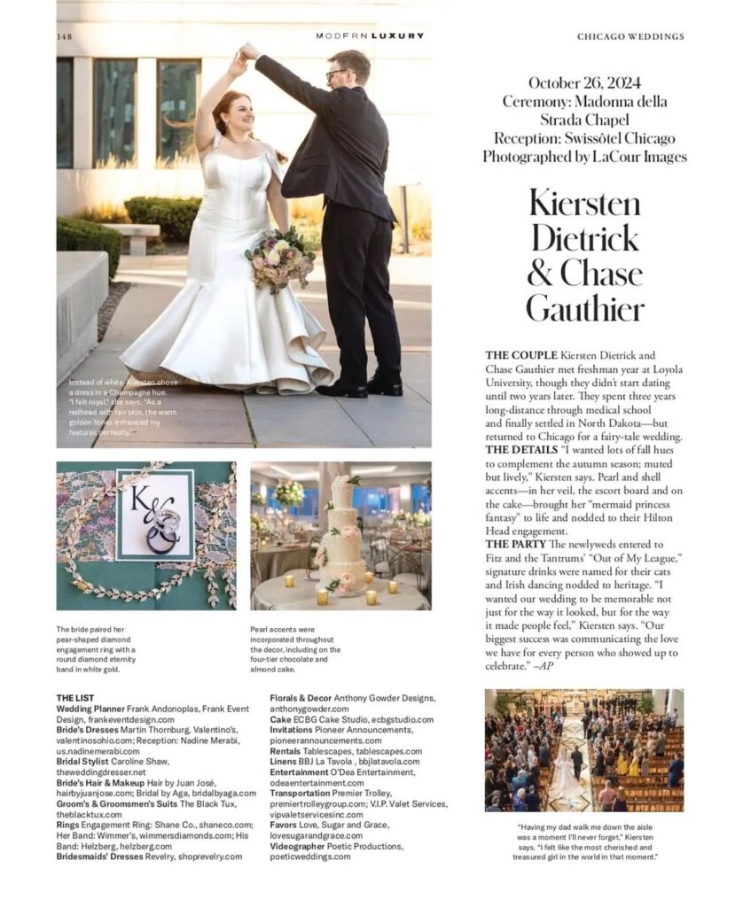 Modern Luxury Weddings feature of Kiersten and Chase's wedding