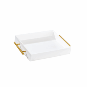 White Lucite Rectangular Tray-Gold Handles (16" X 12")