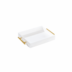 White Lucite Rectangular Tray W/ Gold Handles-12X1