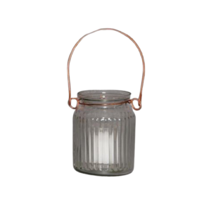 Ribbed Glass Votive Holder w/ Copper Handle - Shown w/ Candle (Not included)
