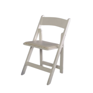 WHITE RESIN FOLDING CHAIR W/ WHITE PAD