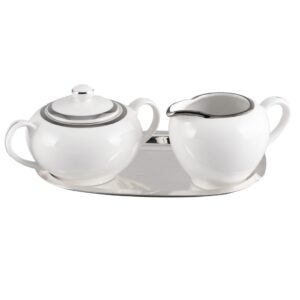 WHITE PLATINUM-EDGED SUGAR & CREAMER SET