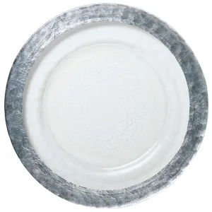 SILVER RIM TEXTURED CLEAR CHARGER