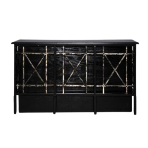 AGED BLACK BAR / CONSOLE TABLE W/ MIXING RAIL INSERT & EXTENSION LEGS