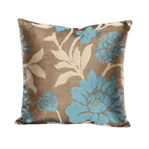 Taupe w/Aqua Flowers Pillow