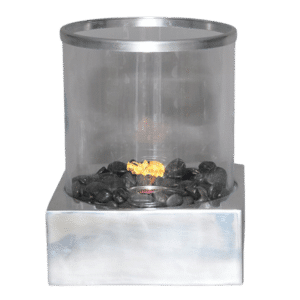 TABLETOP GLASS FIREPLACE / SQUARE METAL STAND (13" W X 16.5" H)