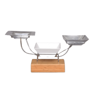 3 BRANCH CHROME RISER W/ WOODEN BASE