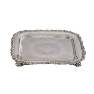 Silver Square Ornate Footed Tray (15")