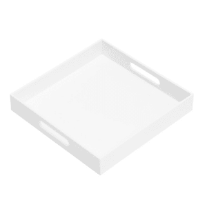 WHITE LUCITE SQUARE PASSING TRAY W/ HANDLES