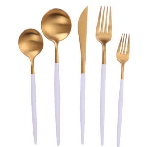 White Handle w/ Gold Flatware